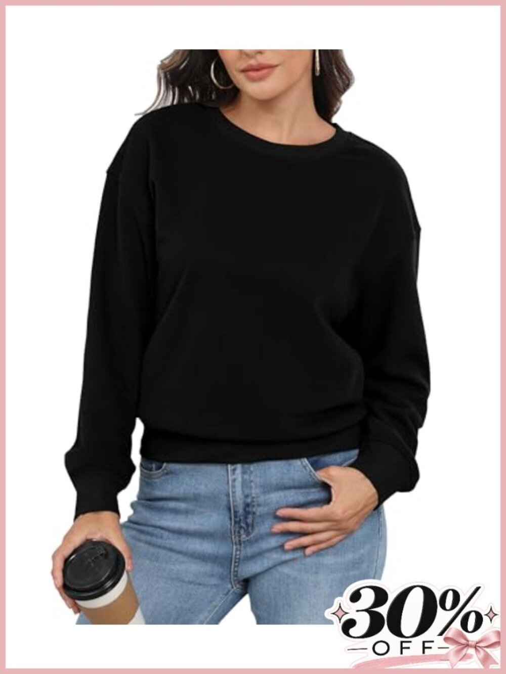 Womens Cropped Crewneck Sweatshirt Cotton Polyester Loose Relaxed Pullover Top